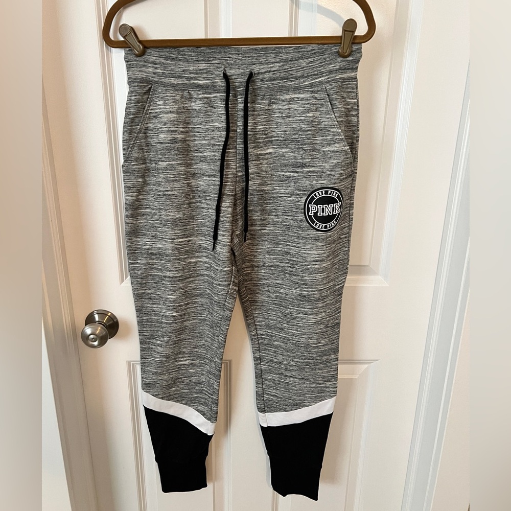 PINK Victoria's Secret collegiate skinny marked joggers Black white gray size M